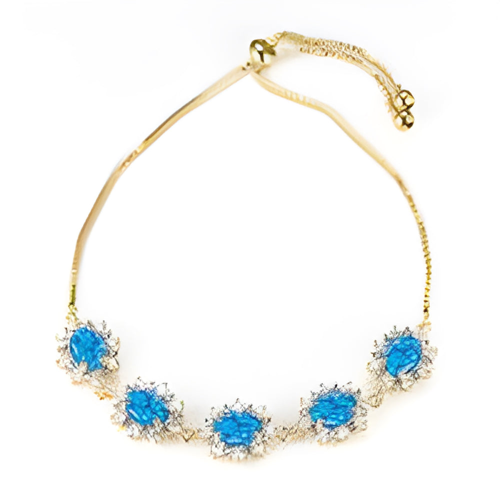 Gold-Tone Blue Simulated Opal Sunflower Halo Bolo Bracelet