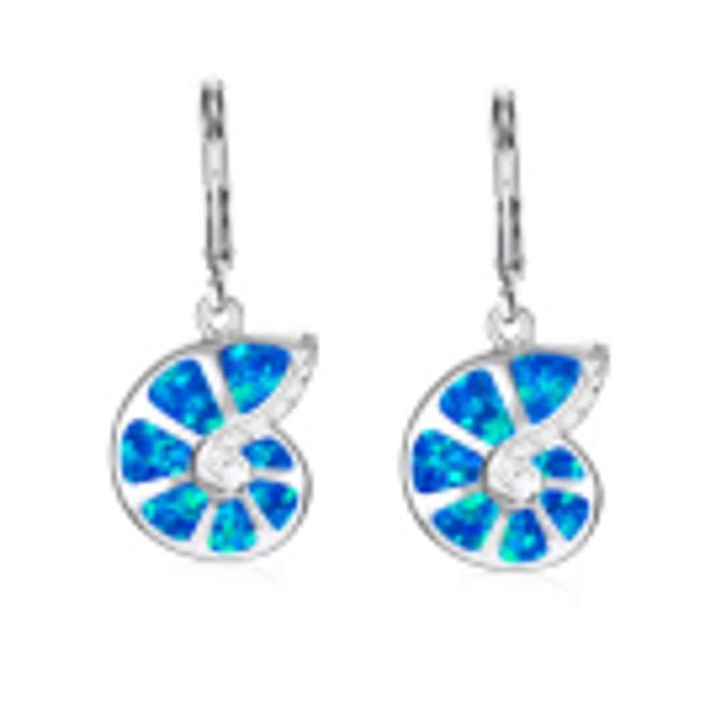 Silver-Tone Blue Simulated Opal Conch Drop Earrings