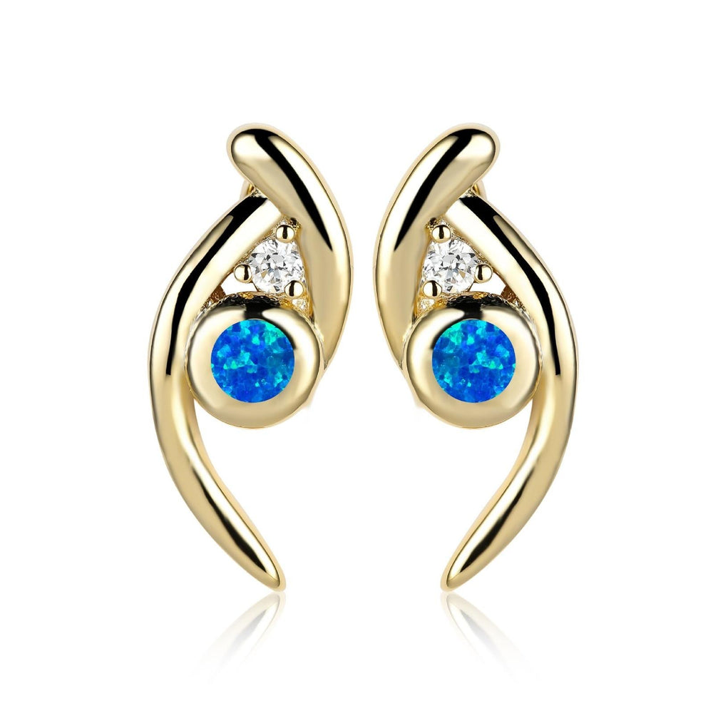 Gold-Tone Blue Round Simulated Opal Stud Earrings