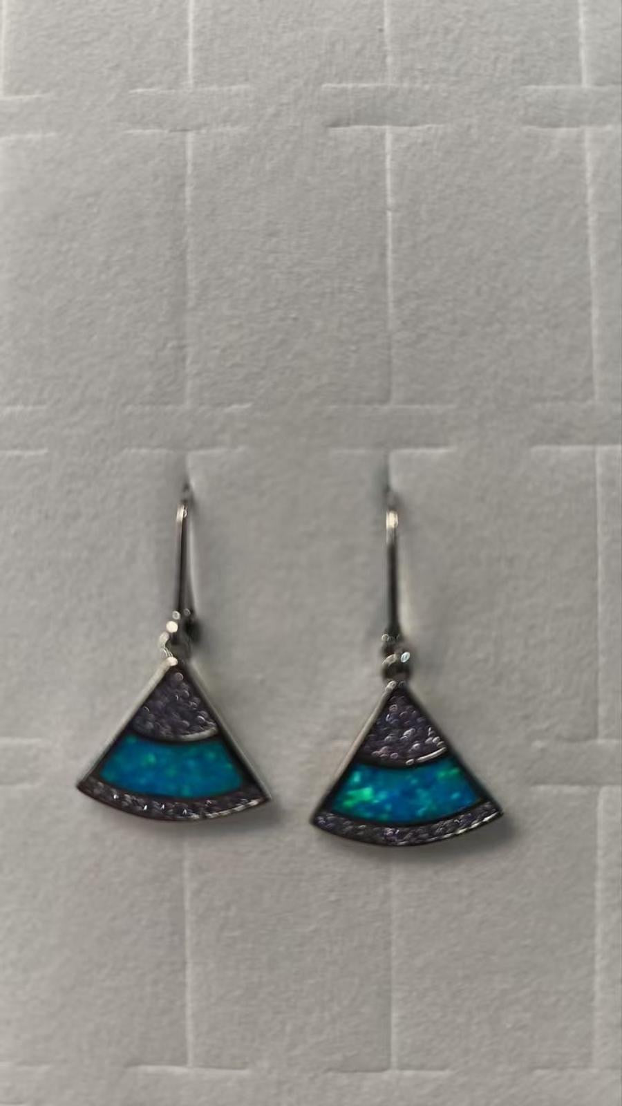Silver-Tone Blue Simulated Opal Drop Earrings