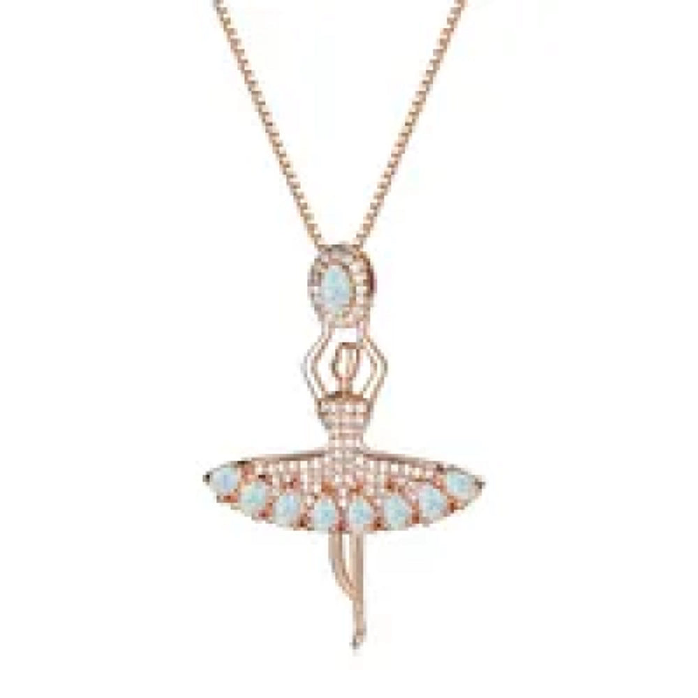 Rose Gold-Tone White Simulated Opal Pendant Necklace