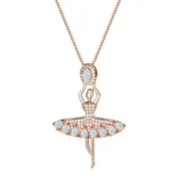 Rose Gold-Tone White Simulated Opal Pendant Necklace