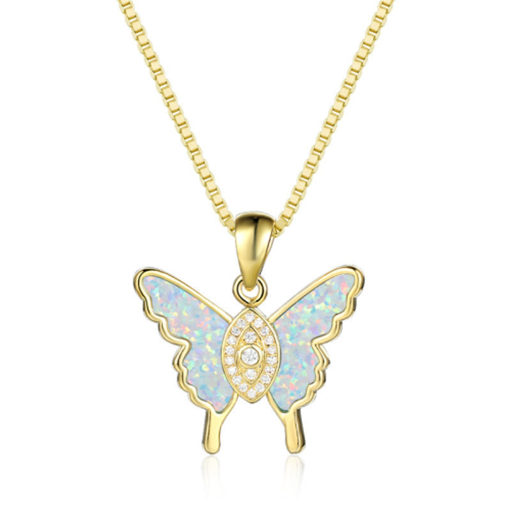 Gold-Tone Dimensional White Simulated Opal Evil Eye Pendant Necklace