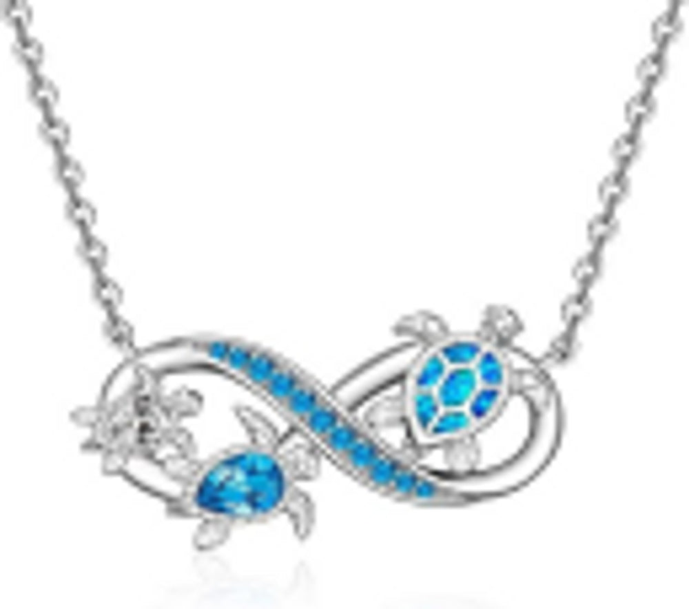 Silver-Tone Blue Simulated Opal Figure-Eight Necklace