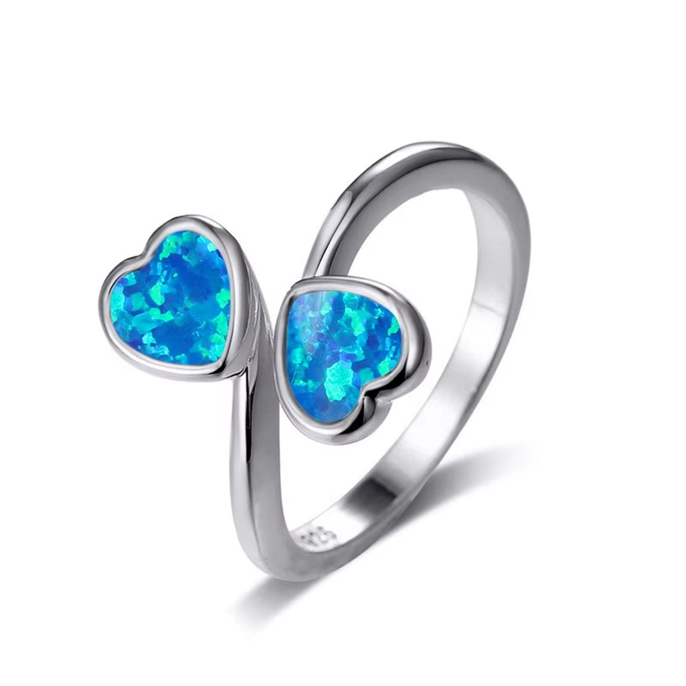 Silver-Tone Dimensional Blue Simulated Opal Heart Ring