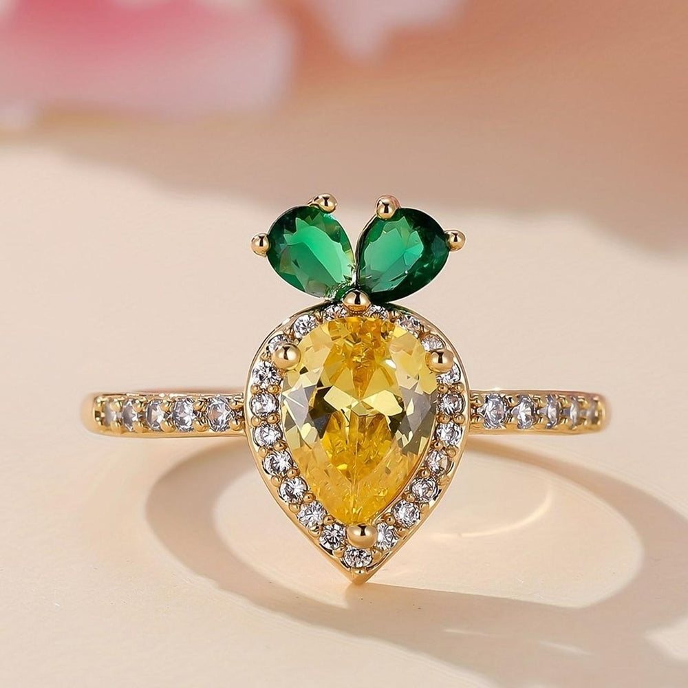 Gold-Tone Haloed Green Teardrop Crystal Ring