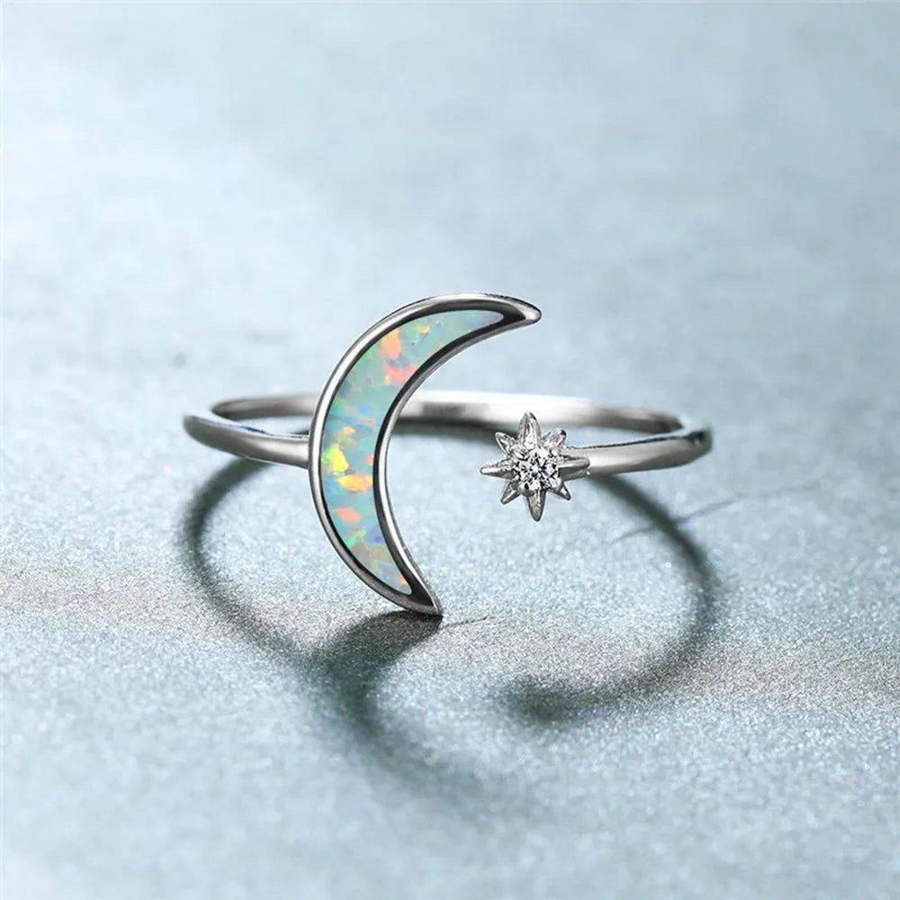 Sterling Silver Open White Simulated Opal Ring