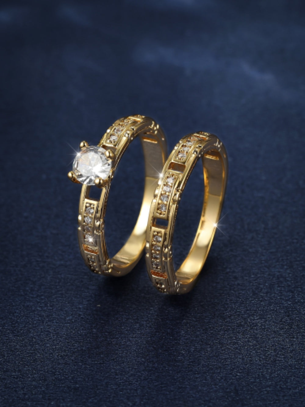 Gold-Tone Round Crystal Solitaire & Band Two-Piece Ring Set