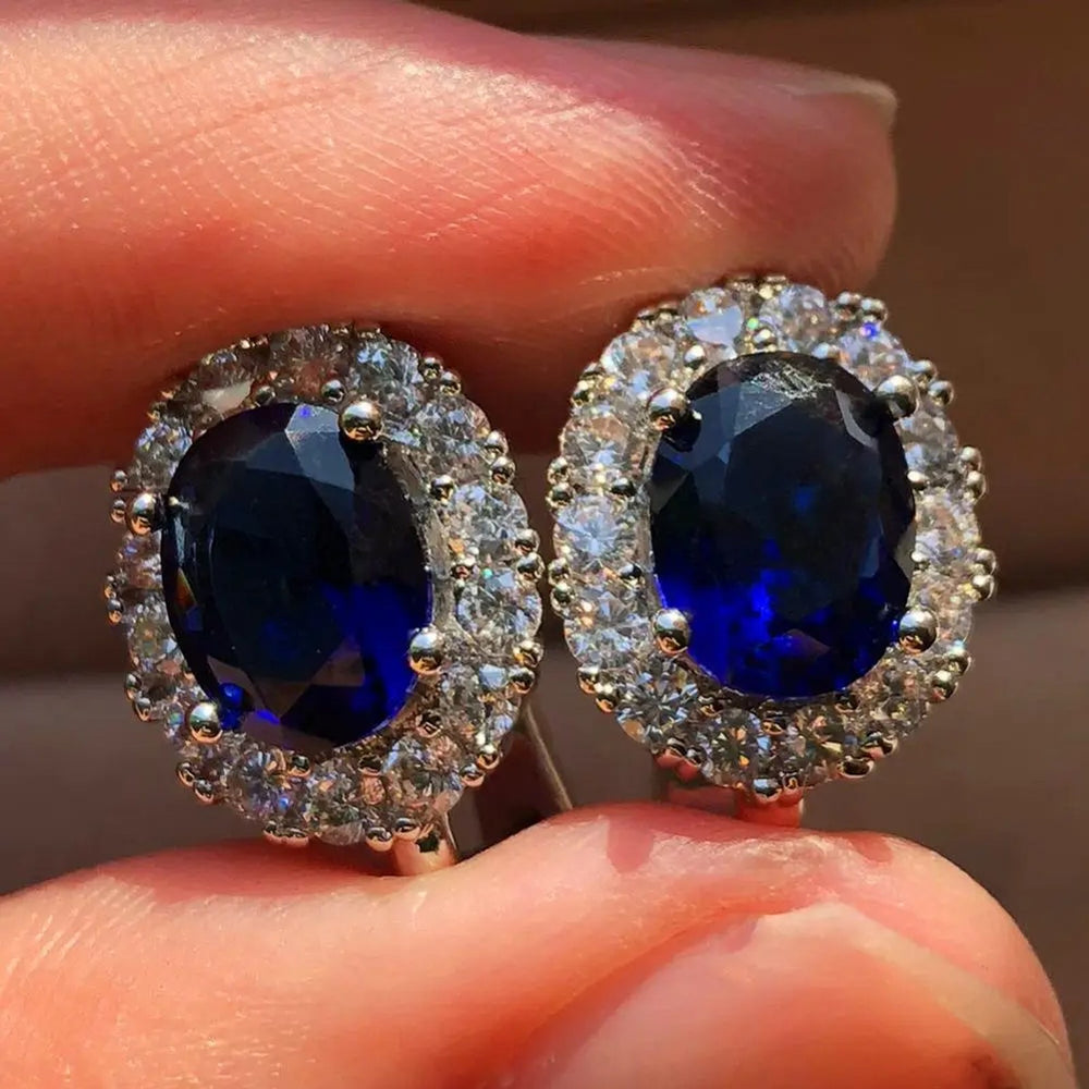 Silver-Tone Royal Blue CZ Huggie Earrings