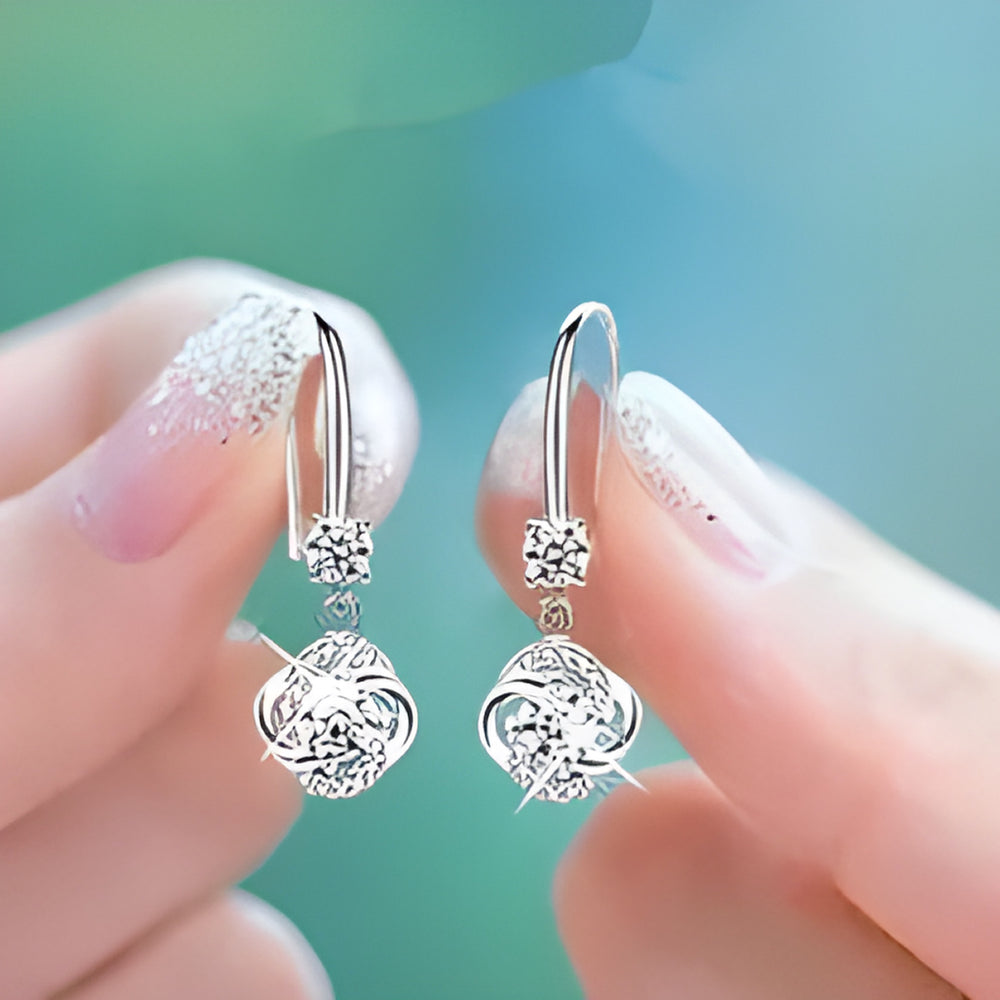 Silver-Tone White Crystal Clover Knot Drop Earrings