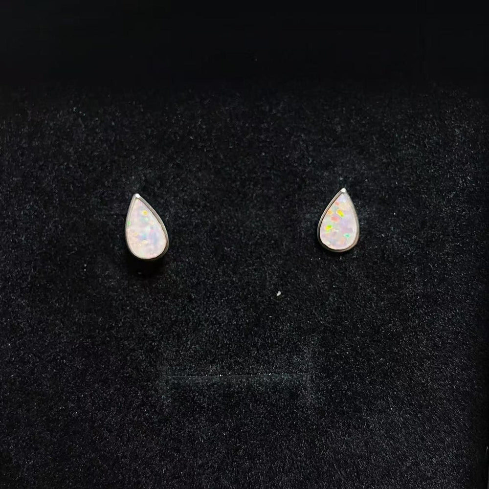 Sterling Silver White Pear-Cut Simulated Opal Stud Earrings