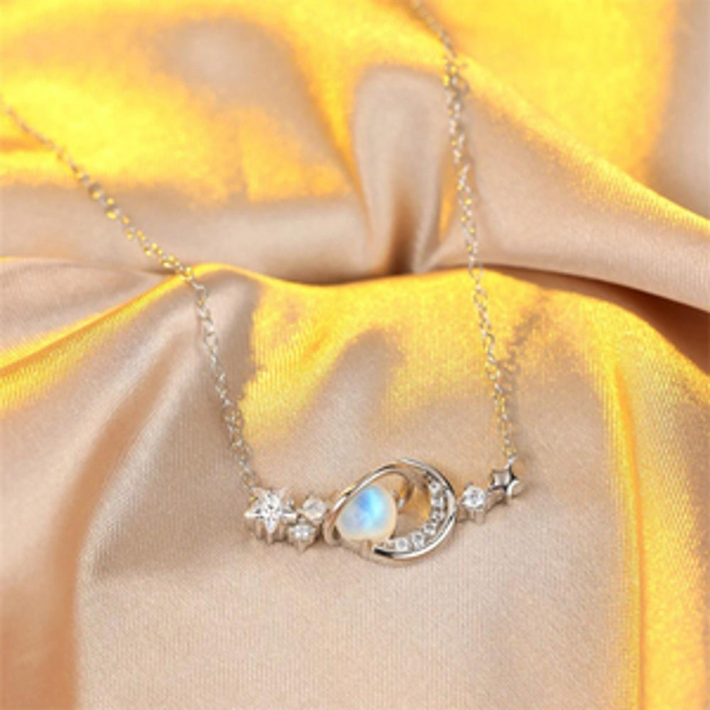 Sterling Silver White Crystal Moon Necklace