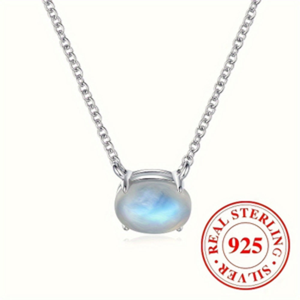 Sterling Silver Four-Prong Oval Moonstone-Look Stone Necklace