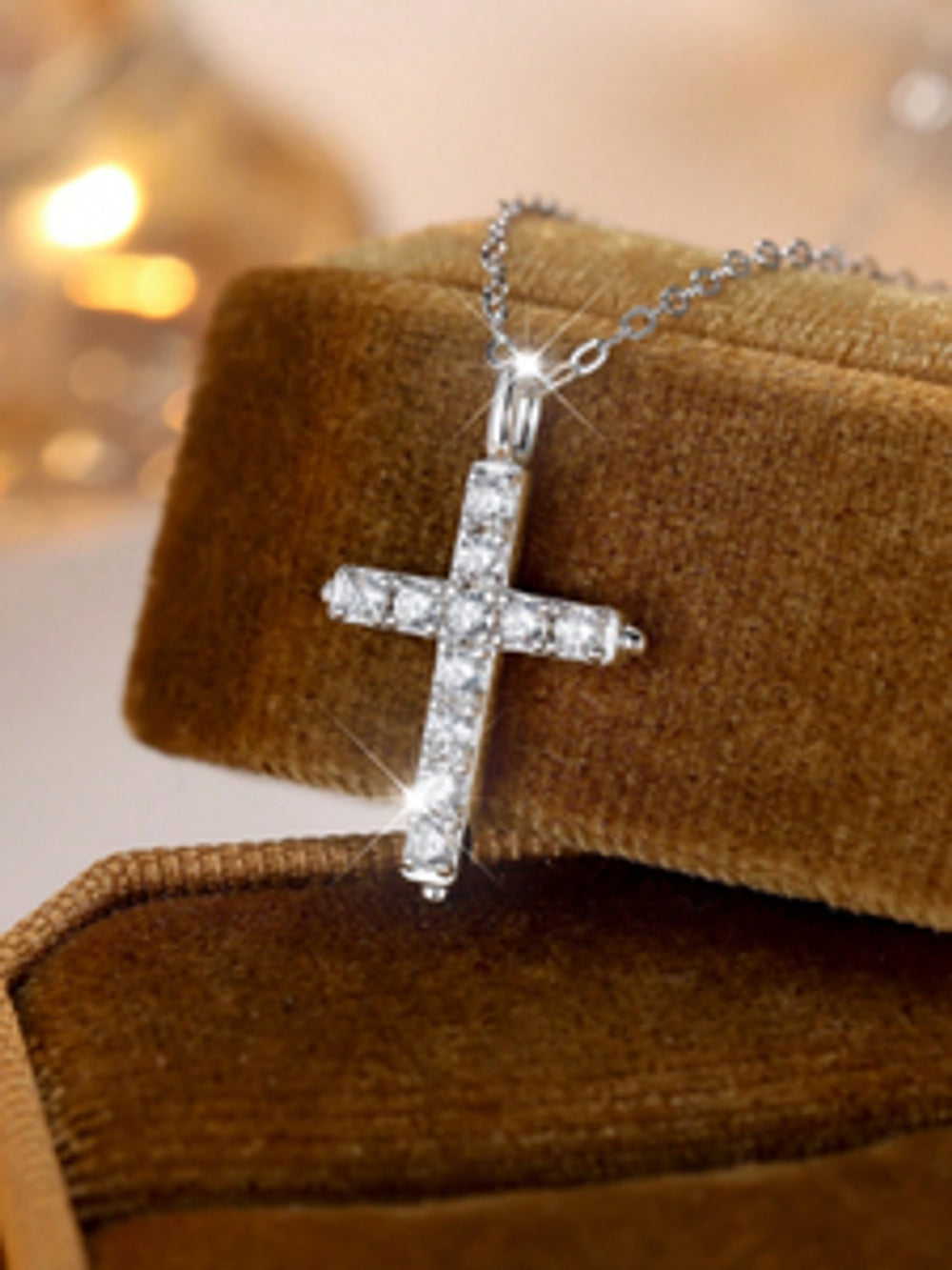 Sterling Silver White CZ Cross Necklace