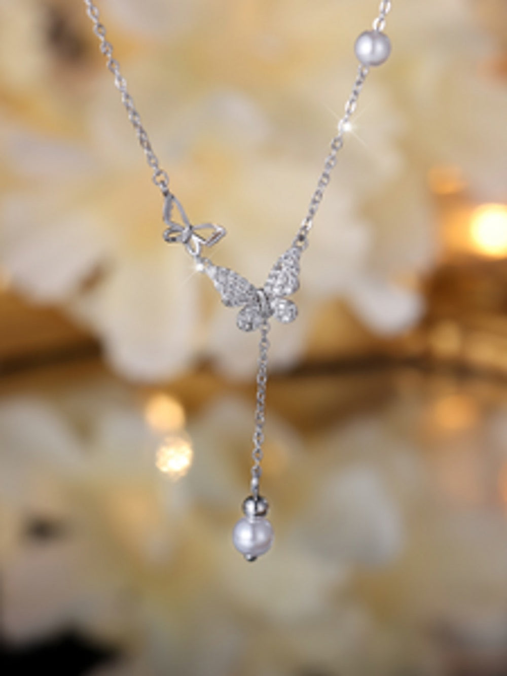 Sterling Silver White Crystal Butterfly Necklace