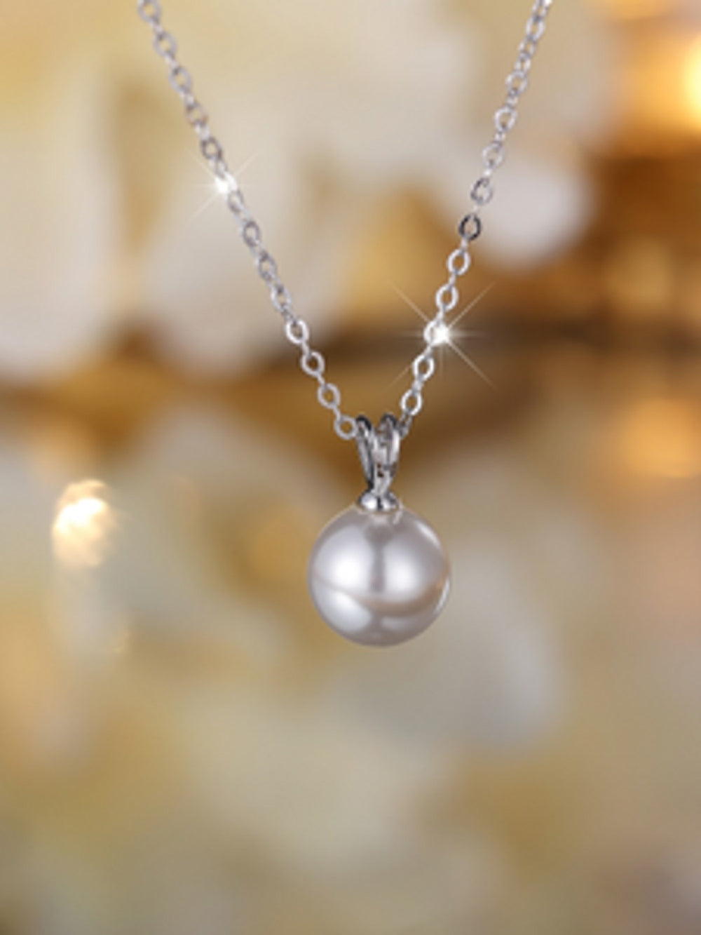 Sterling Silver White Simulated Pearl Necklace