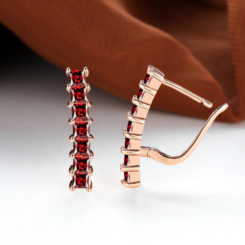 Rose Gold-Tone Red Stone Huggie Earrings