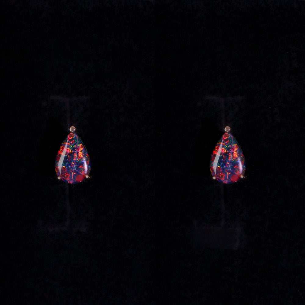 Champagne Gold-Tone Black Teardrop Simulated Opal Stud Earrings