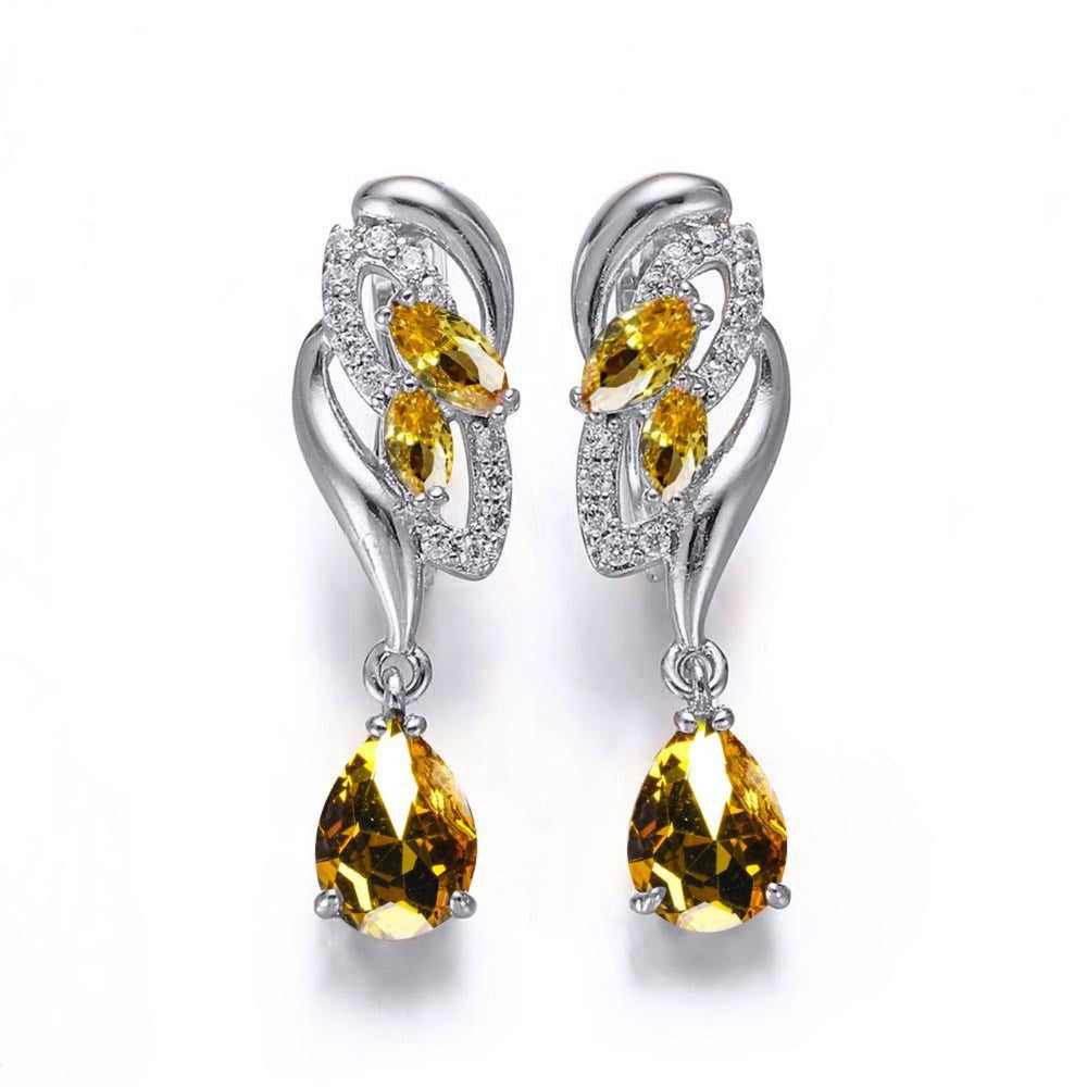 Silver-Tone Yellow Cubic Zirconia Teardrop & Marquise Wing Drop Earrings
