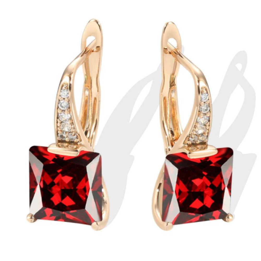 Champagne Gold-Tone Red Princess-Cut Crystal Huggie Earrings