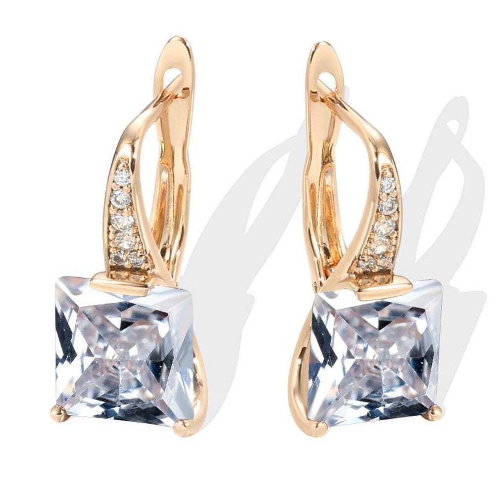 Champagne Gold-Tone Square White Crystal Huggie Earrings