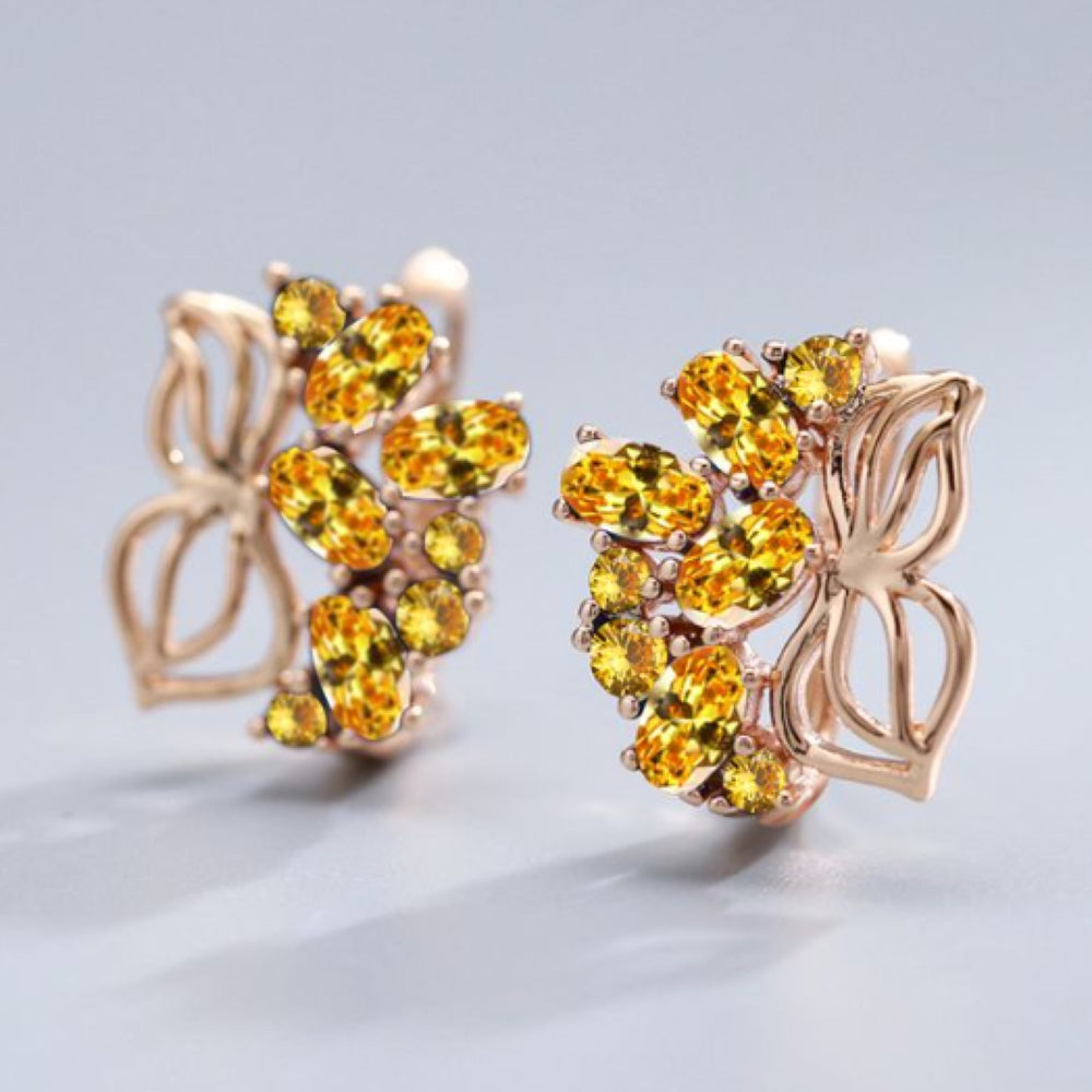 Champagne Gold-Tone Yellow Crystal Butterfly Huggie Earrings