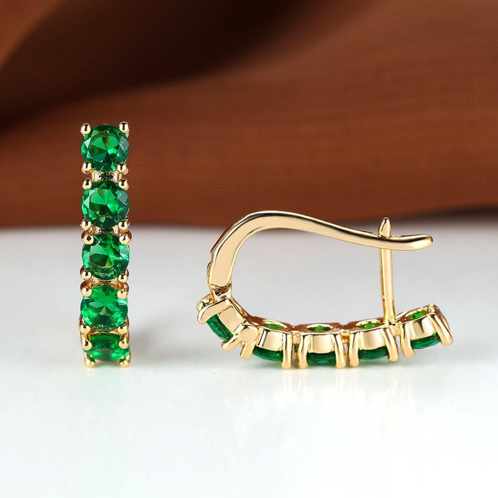 Champagne Gold-Tone Emerald-Green Five-Stone Crystal Huggie Earrings