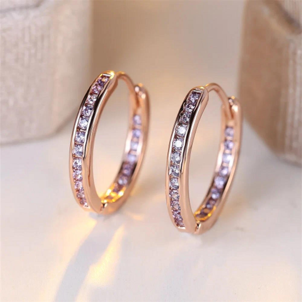 Rose Gold-Tone Ethnic-Inspired Purple CZ Circle Drop Earrings