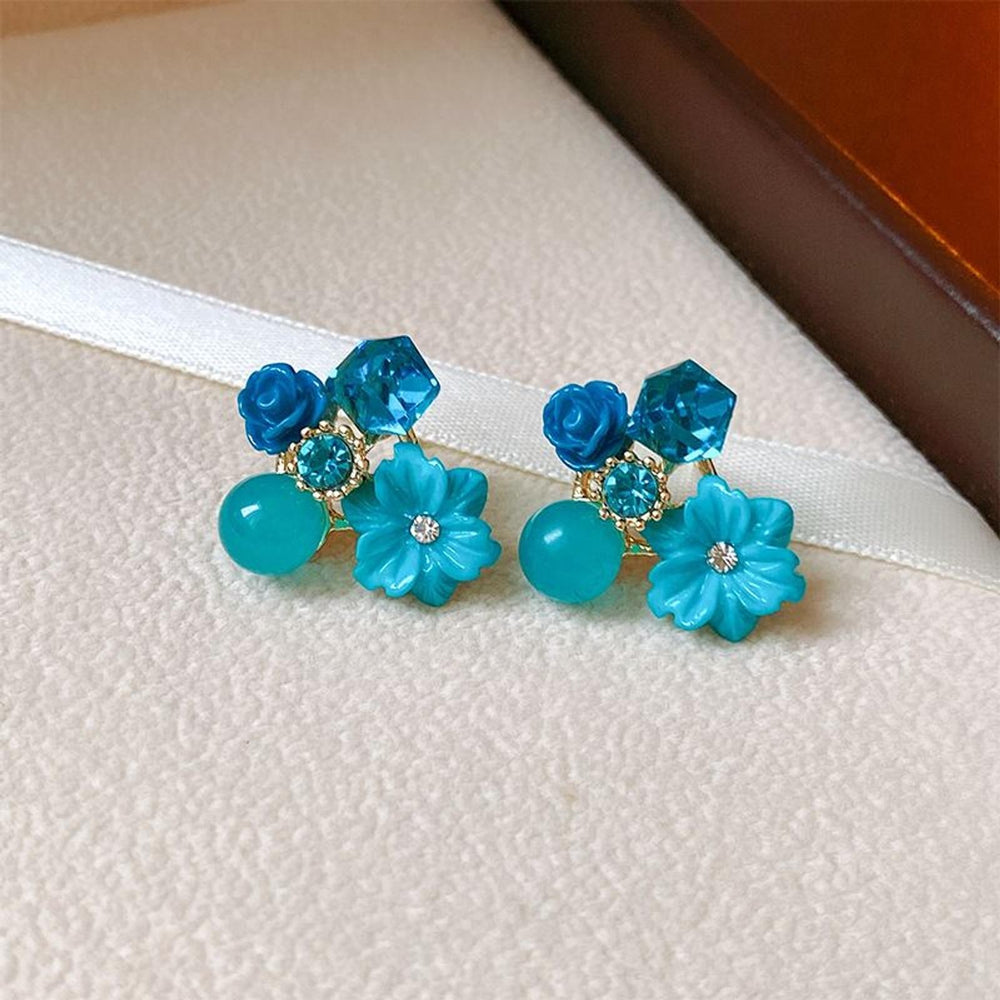 Silver-Tone Vintage-Style Purple CZ Flower Drop Earrings