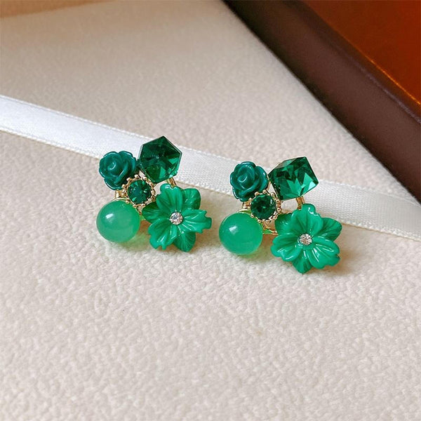 Silver-Tone Vintage-Style Purple CZ Flower Drop Earrings
