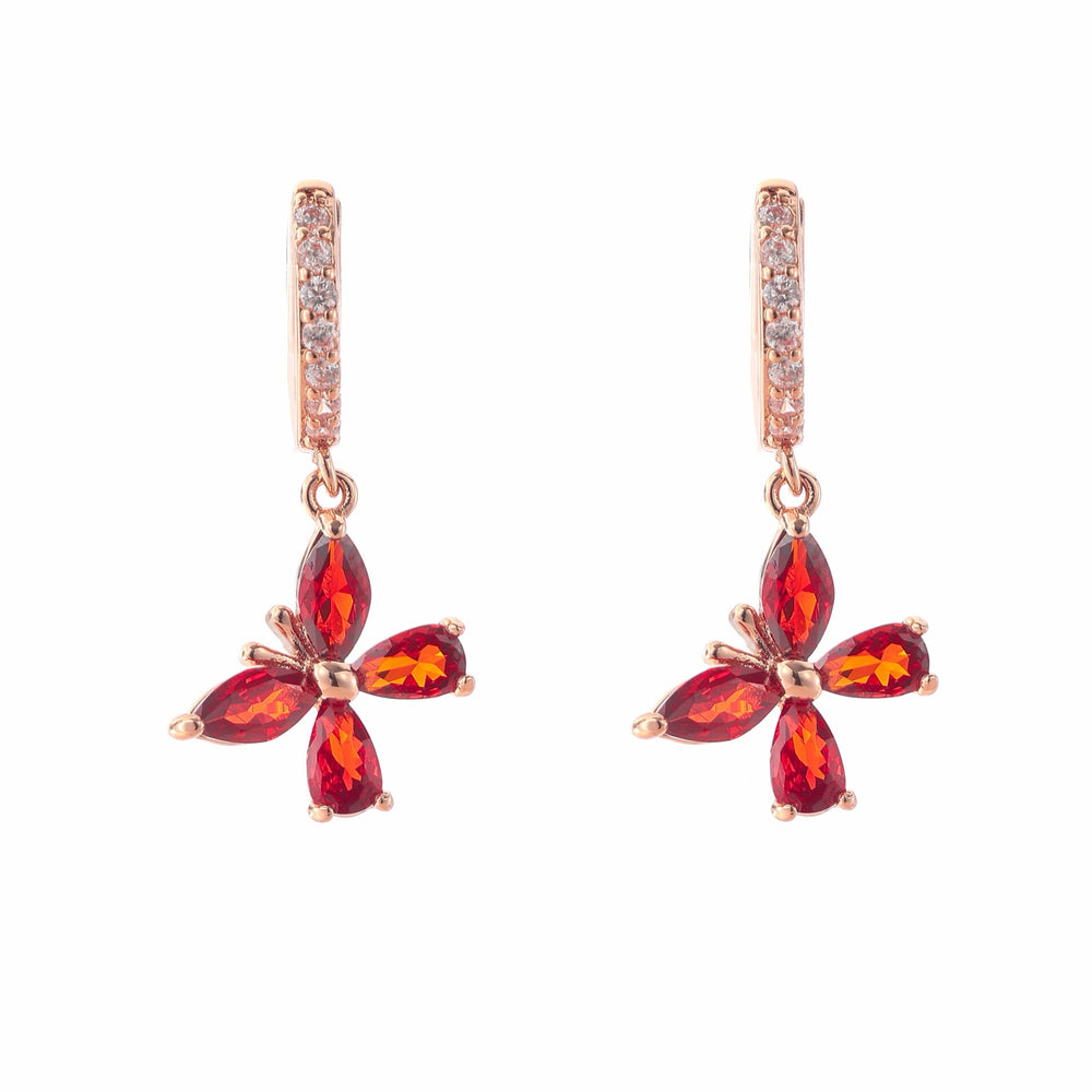 Rose Gold-Tone Red Crystal Butterfly Dangle Huggie Earrings