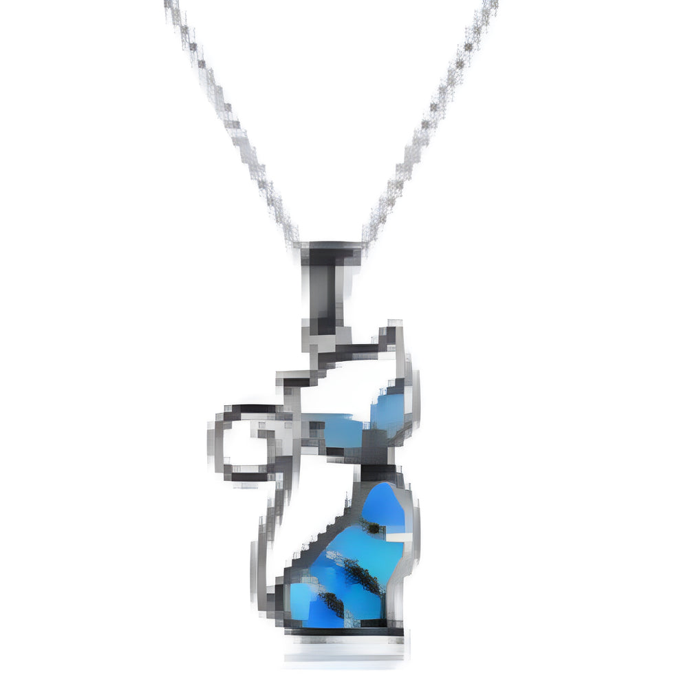 Silver-Tone Blue Simulated Opal Cat Pendant Necklace With Aqua Crystals