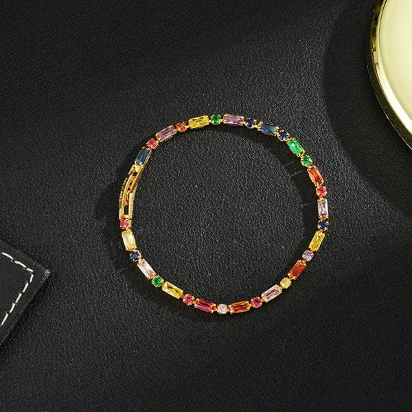 Gold-Tone Rainbow Multicolor Crystal Tennis Bracelet