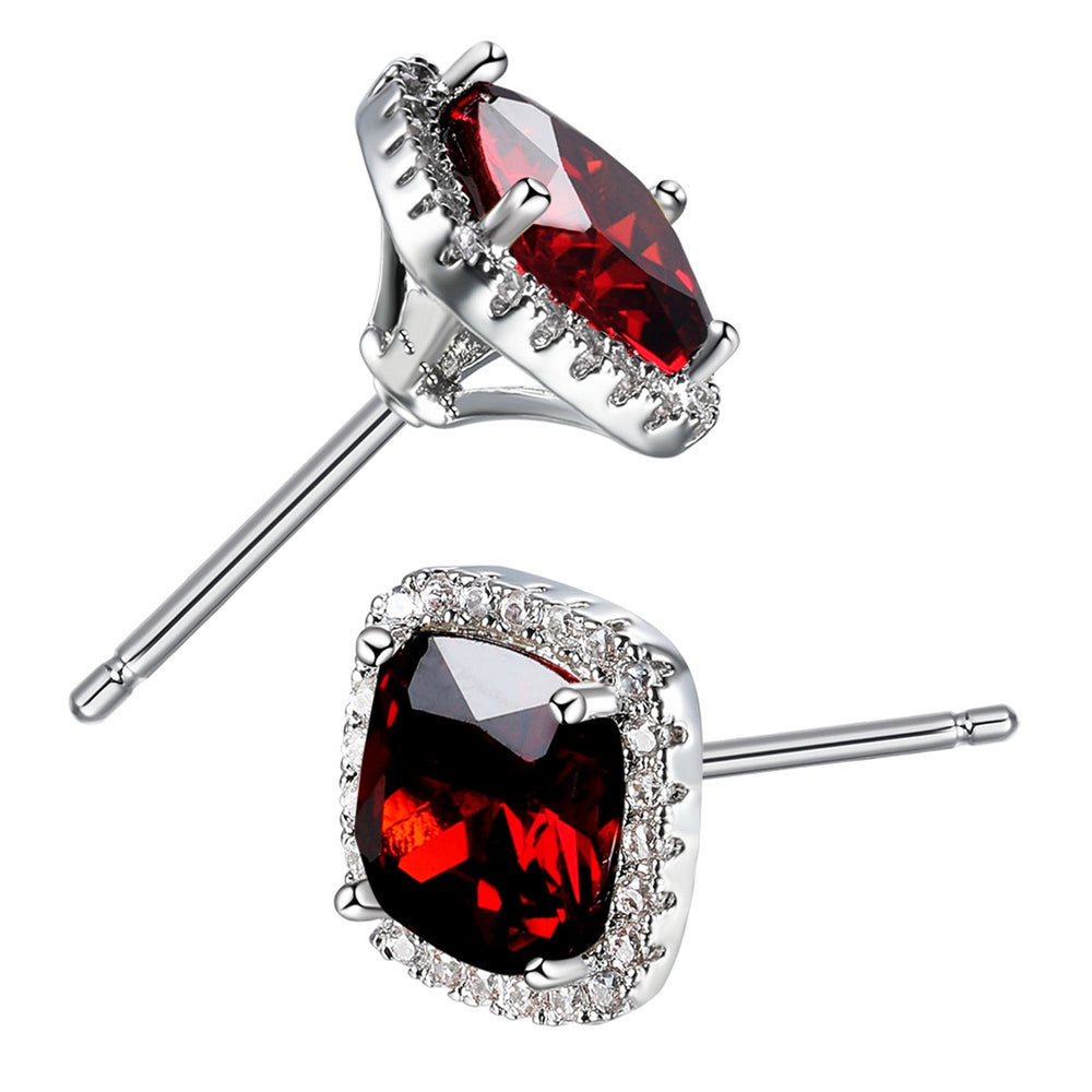 Silver-Tone Pave Red Square Crystal Stud Earrings