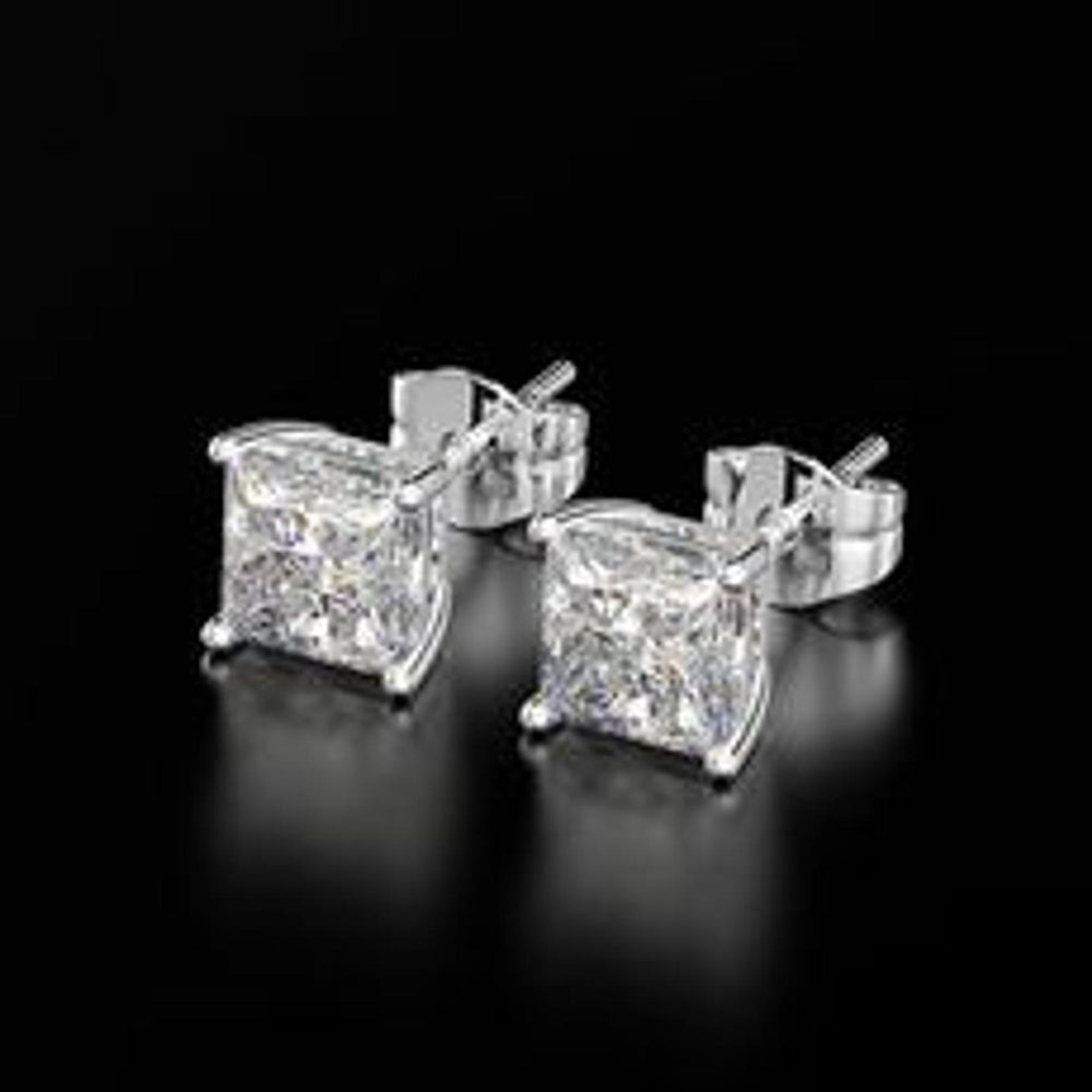 Sterling Silver White Square Crystal Butterfly Stud Earrings