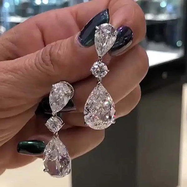 Silver-Tone Cubic Zirconia Teardrop Dangle Earrings