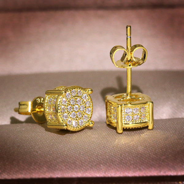 Gold-Tone Round Pave Cubic Zirconia Cluster Stud Earrings