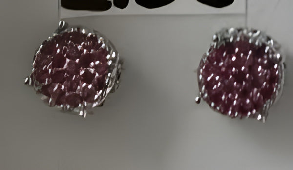 Silver-Tone Ruby-Red CZ Pavé Round Cluster Stud Earrings