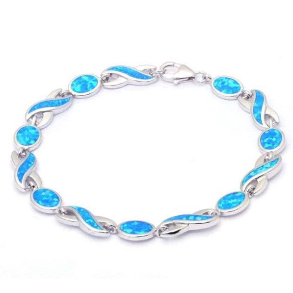 Silver-Tone Blue Simulated Opal Infinity & Oval Link Bracelet