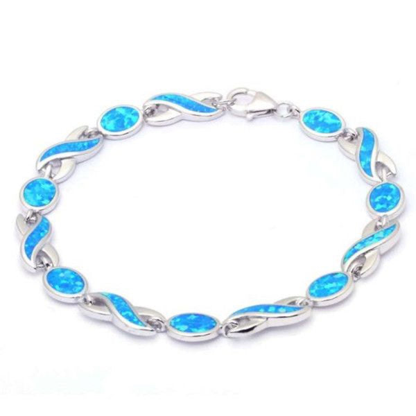 Silver-Tone Blue Simulated Opal Infinity & Oval Link Bracelet