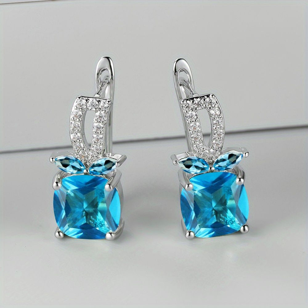 Silver-Tone Aqua Blue Crystal Fruit-Motif Huggie Earrings