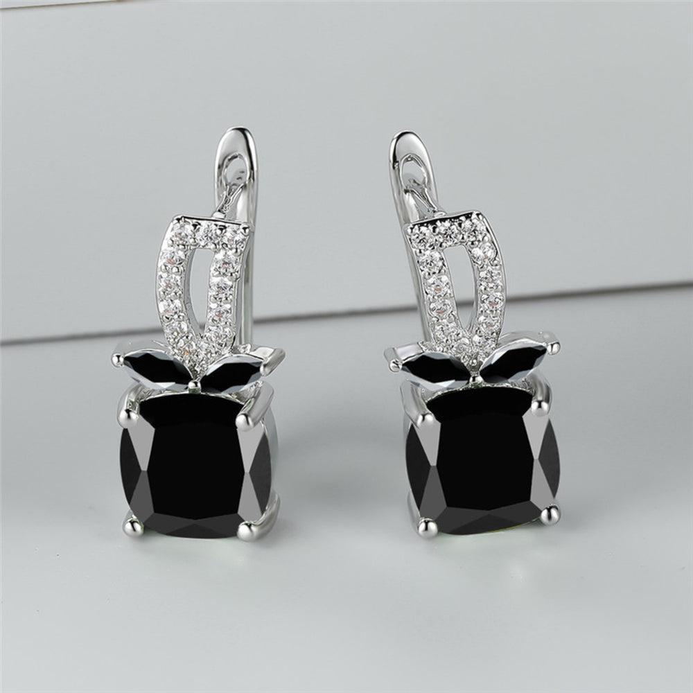 Silver-Tone Black Crystal Berry Fruit Huggie Earrings