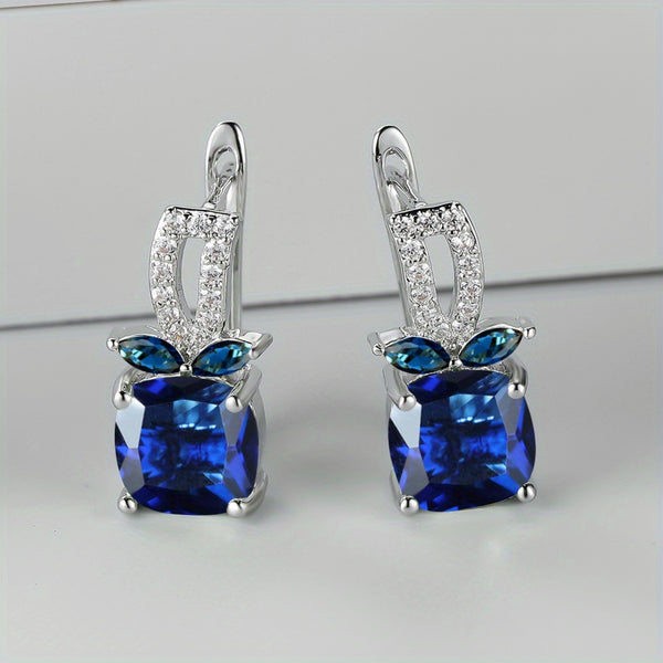 Silver-Tone Blue Crystal Berry Fruit Huggie Earrings