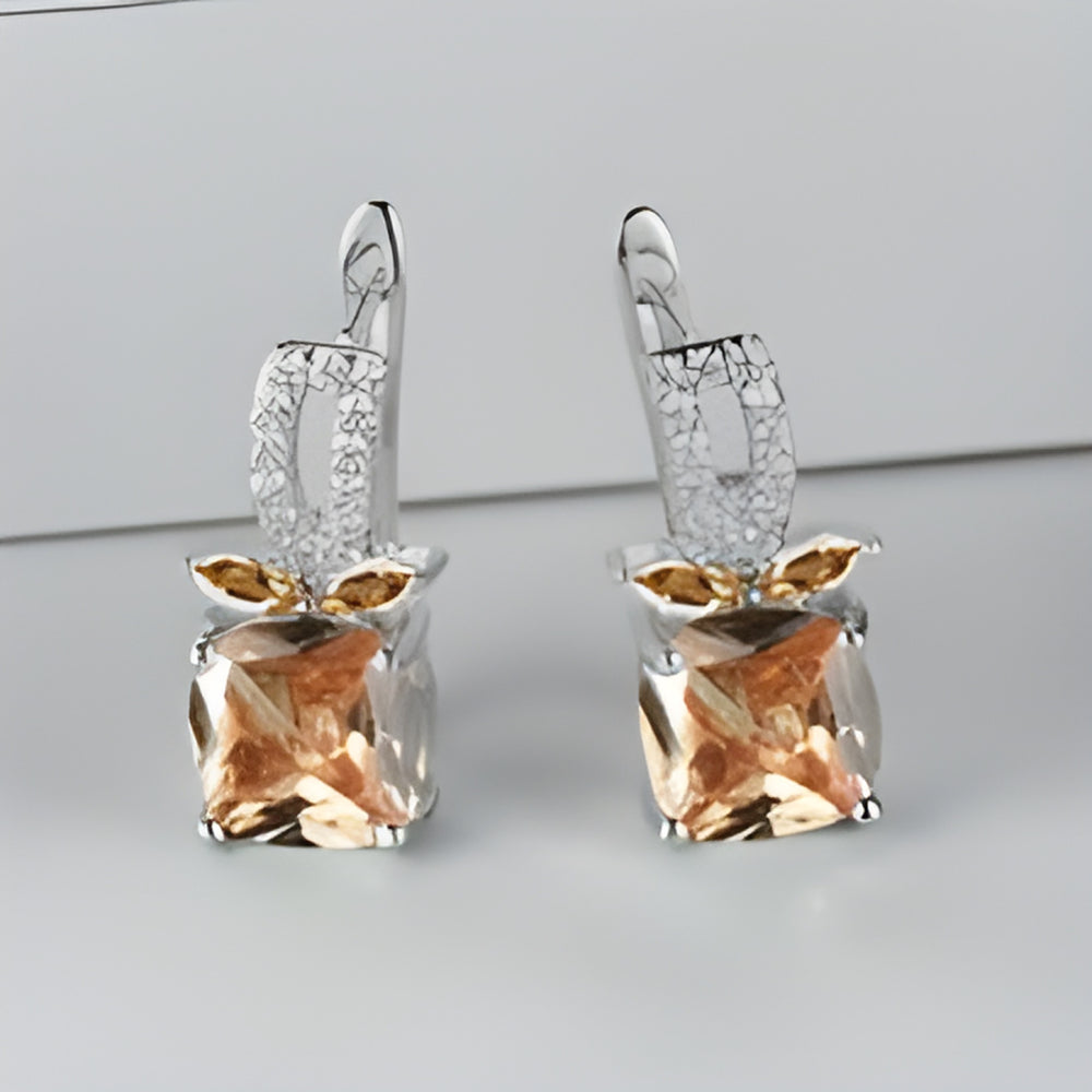 Silver-Tone Champagne Crystal Fruit-Motif Huggie Earrings