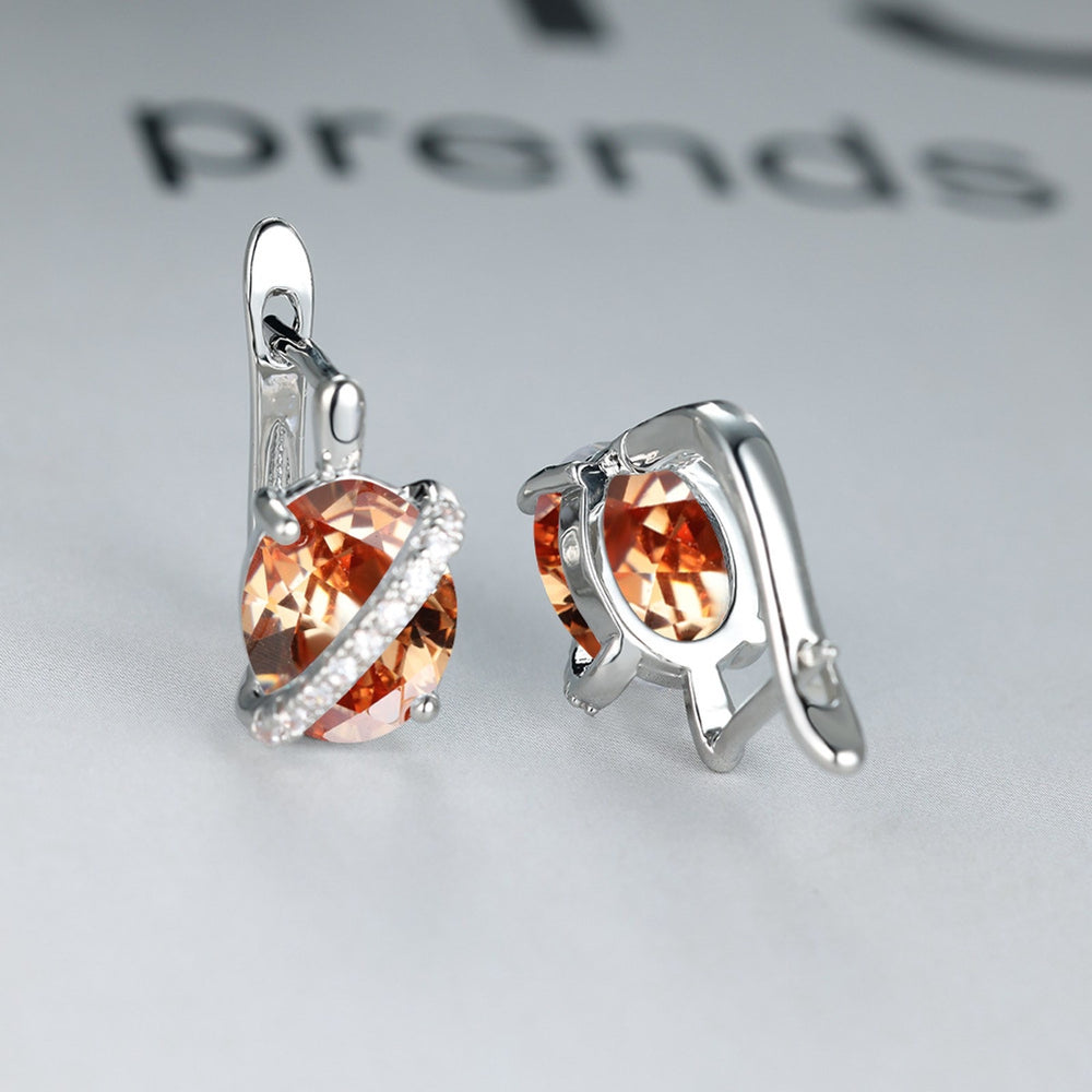 Silver-Tone Champagne Linear Crystal Huggie Earrings