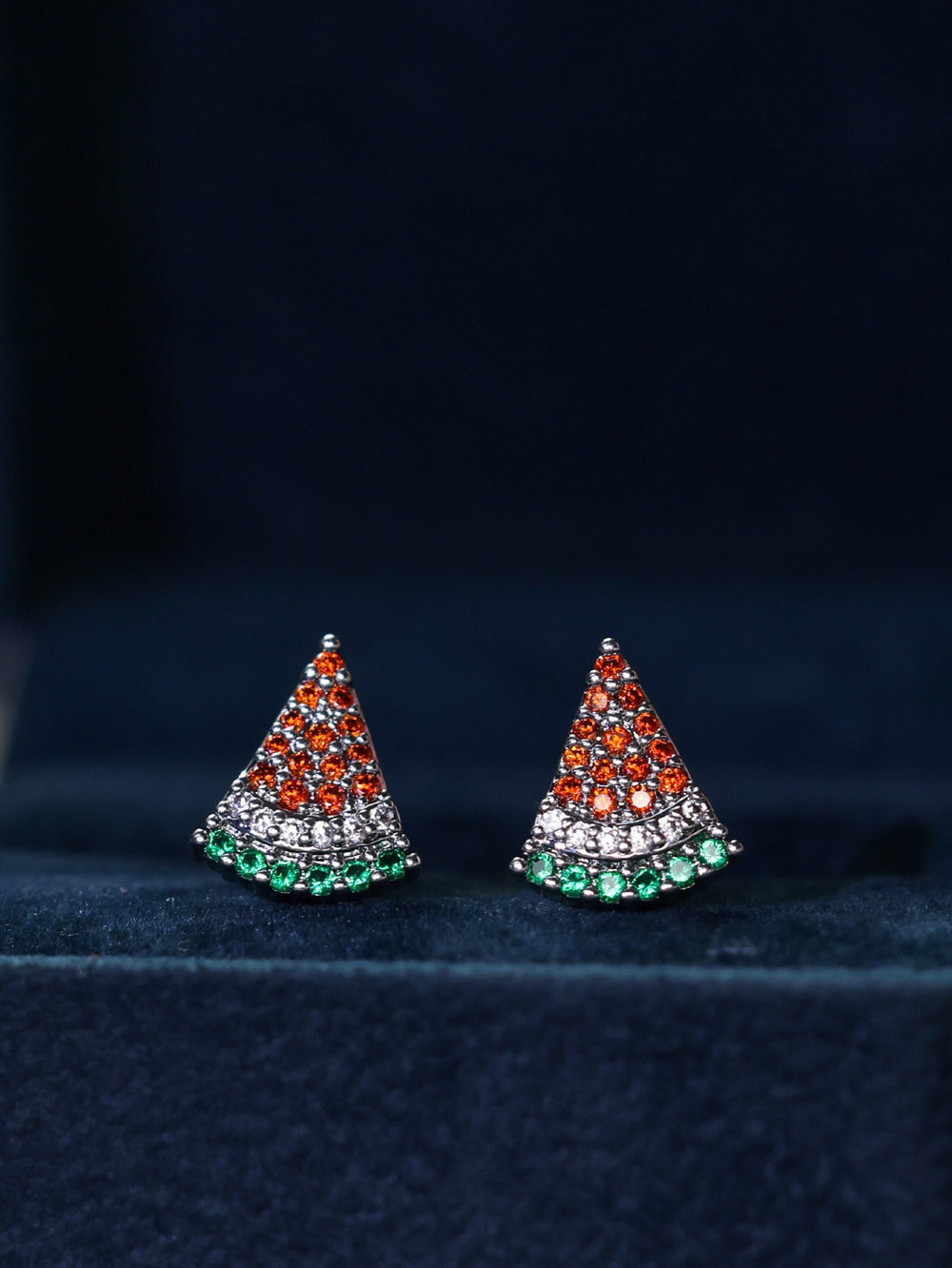 Silver-Tone Multicolor Crystal Pave Watermelon Slice Stud Earrings