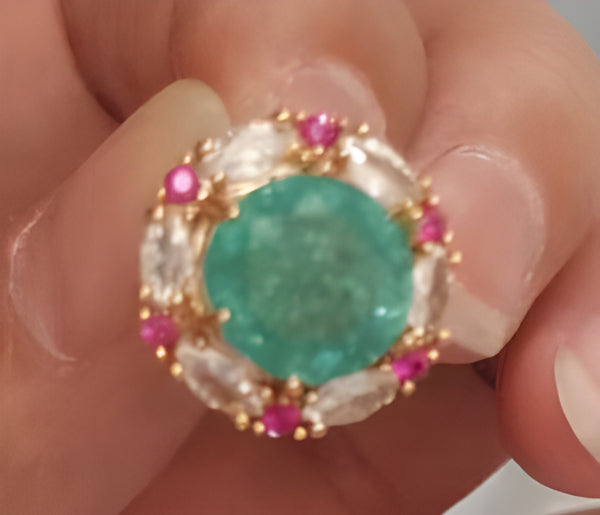 Gold-Tone Green Cubic Zirconia Vintage Flower Stud Earrings