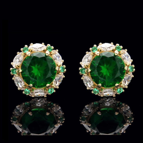 Gold-Tone Emerald-Green Round Crystal Halo Stud Earrings