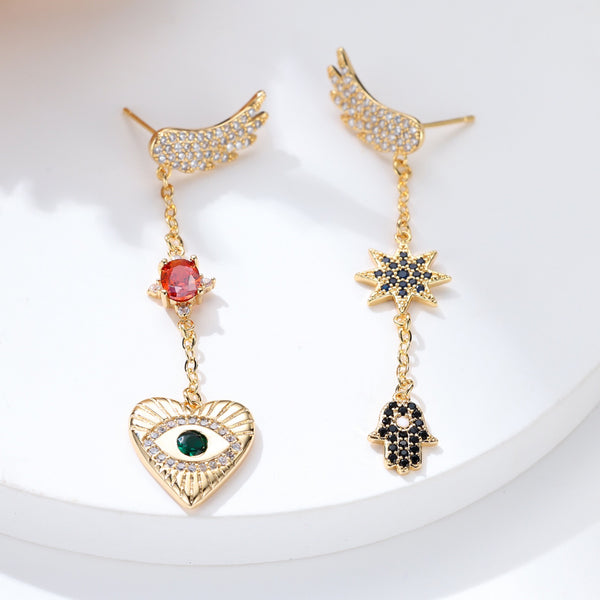 Gold-Tone Multicolor Crystal Wing Charm Chain Drop Earrings