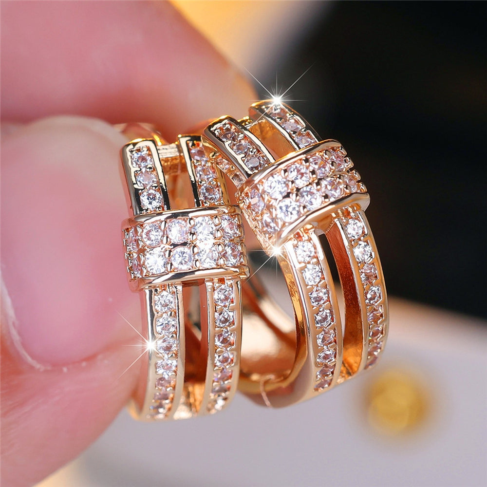 Champagne Gold-Tone White Round Crystal Circle Drop Earrings